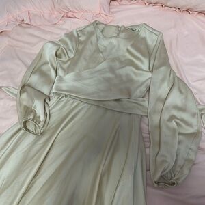 Modest maxi beige dress long sleeve